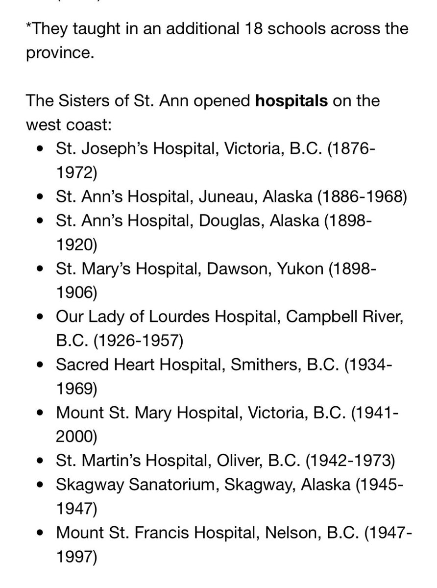 JimMcMurtry01's tweet photo. The Sisters of St. Ann built 10 hospitals and 30 schools.

They also worked in 18 other schools, including the Kamloops Indian Residential School.

How dare people accuse them of 215 child murders because a radical leftist professor dreamt up graves in the school’s septic field. https://t.co/tOxCv2Smmp
