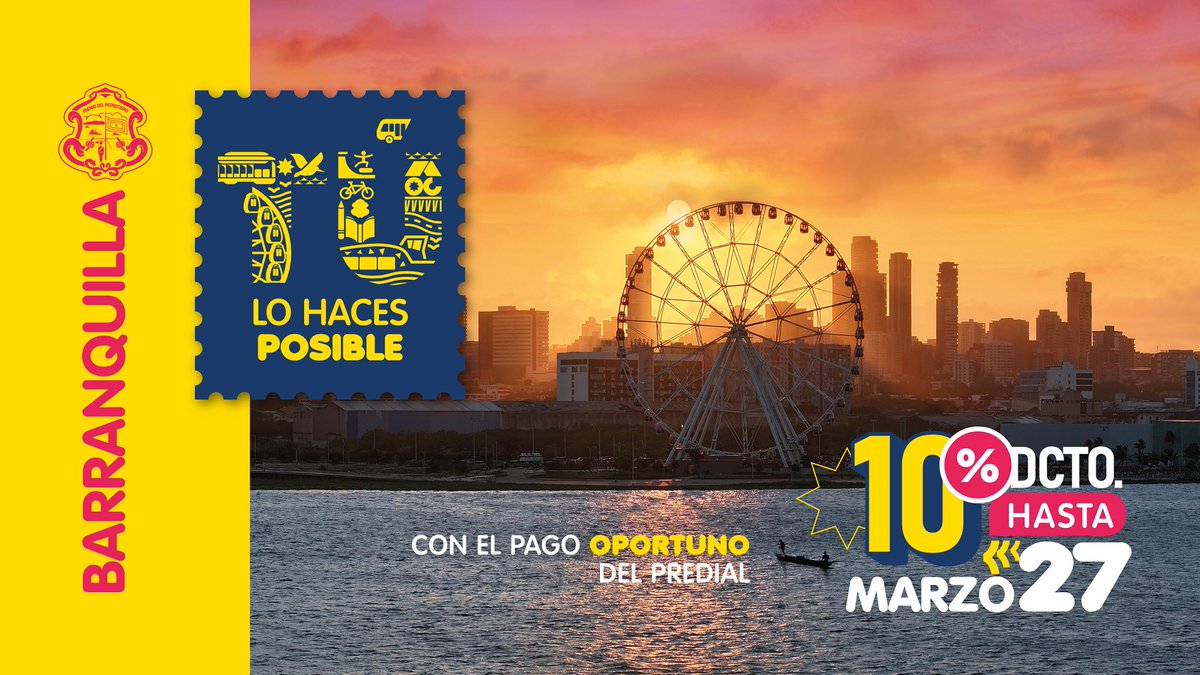 AlejandroChar's tweet photo. ¡Alcaldía de Barranquilla rompe récord en el recaudo de impuestos en enero de 2026!

Gracias a la confianza que los barranquilleros depositan en nuestra ciudad, este año recaudamos cerca de $242.000 millones, lo que representa un crecimiento del 19%, frente al mes de enero del año anterior, cuando el recaudo fue de $202.897 millones.

En Barranquilla, pagar los impuestos es tu mejor inversión. Sigamos contribuyendo a nuestro bienestar con el pago oportuno y aprovecha el 10% de descuento hasta el 27 de marzo.
¡Tú eres un socio clave del progreso de nuestra ciudad! 🙌
