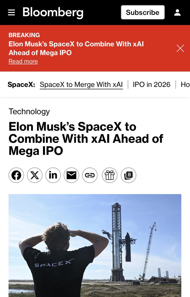 spacecoin's tweet photo. BREAKING: SpaceX will merge with xAI!

Orbital data centers may be coming sooner than we think 🛰️ 

SpaceX enabled the birth of our project, Spacecoin. Between its ride share program to small satellites becoming more affordable, the space industry became more commoditized and suddenly became accessible to daring new startups like ours.

We salute the pioneers that opened the doors for us 🫡

And now we continue our mission to open the space economy to everyday users through blockchain technology. 

Exciting times to come and $SPACE Cadets are a part of the journey!

Source: Bloomberg