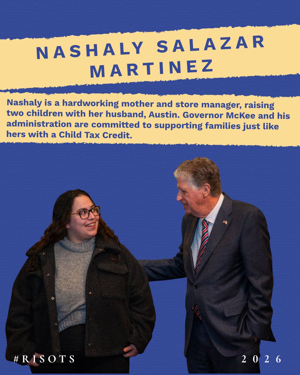 GovDanMcKee's tweet photo. @pvdschools @RIDeptEd @RIFoodBank @vatnsystems @epfoodrescue @Carpenters330 @RevWind @RICNews Meet Nashaly: She’s a hard-working mom raising two children with her husband, Austin. My team and I are committed to supporting families just like hers by creating RI’s first Child Tax Credit. #RISOTS https://t.co/jPgmiQU7ag