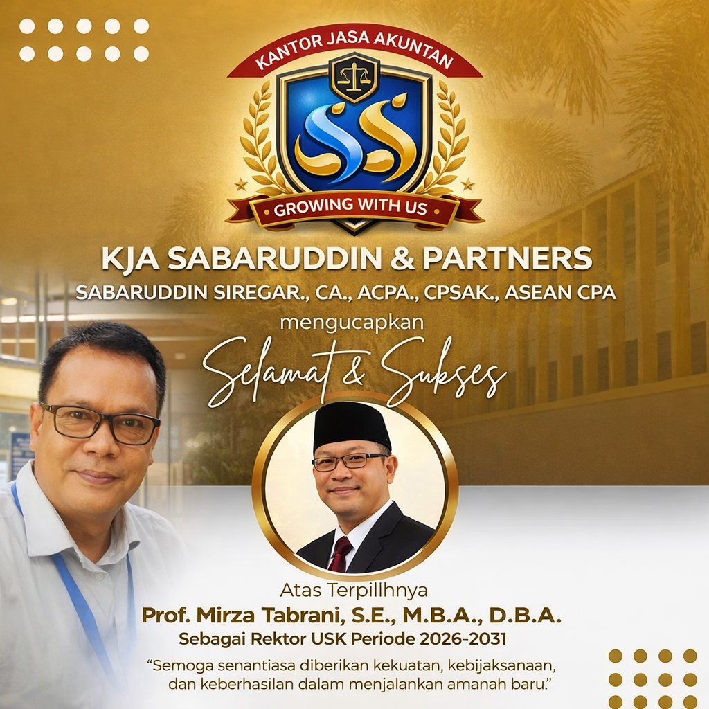 Selamat &amp; sukses atas terpilihnya Prof. Mirza Tabrani, S.E., M.B.A., D.B.A. sebagai Rektor USK Periode 2026–2031. Semoga amanah, membawa kemajuan, dan keberkahan bagi USK.

#BeProfesionalAndPRiME2026 #SelamatRektorUSK