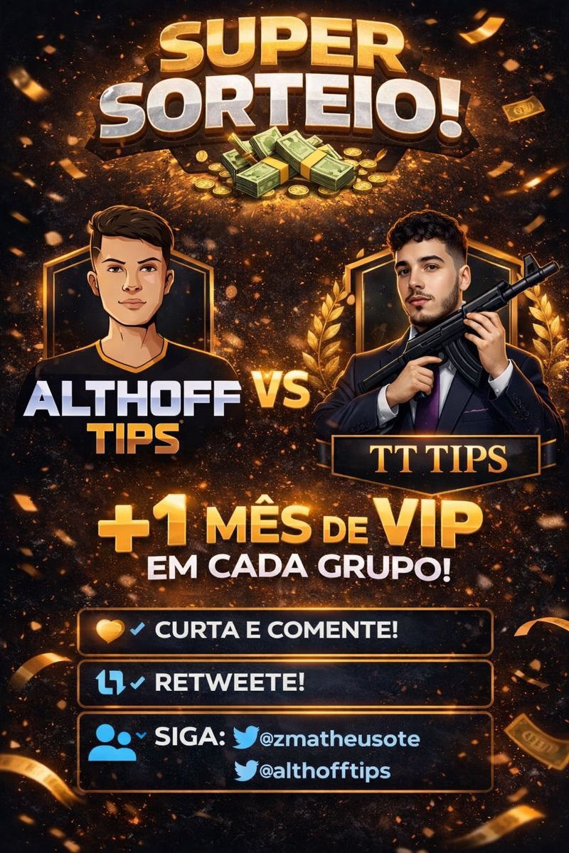 SORTEIO✍️

ALTHOFF + TT TIPS

Sorteio valendo 1 mês grátis nos dois canais. 

Para participar tem que seguir eu e o <a href="/zMatheusote/">Ttuh 〽️</a> , dar rt e comentar esse post!

Serão 2 vencedores e o resultado sai sexta.

Valendo! 👑🐐