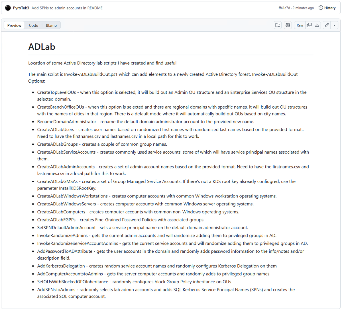I updated my "Invoke-ADLabBuildOut" PowerShell script so it can now automatically add SPNs to random Admin accounts. 

This script has a bunch of other features for when you have a new Active Directory lab environment and want it to be similar to real-world environments.
Enjoy!