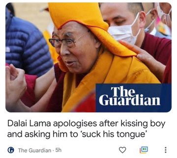 dbl55555's tweet photo. @joeroganhq Remember when he tried to get a little boy to “suck his tongue?” Yeah the #DaliLama is NO stranger to #Preying upon #TheYoung. https://t.co/Eh9eDvihKc