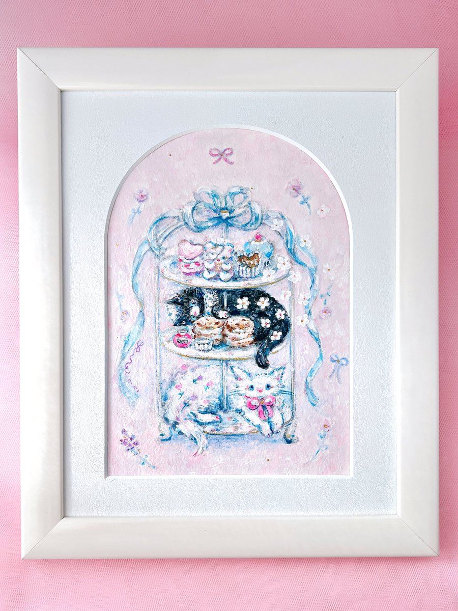 2.原画 “ハートとリボン no.1” 水彩、アクリル、色鉛筆、水彩紙