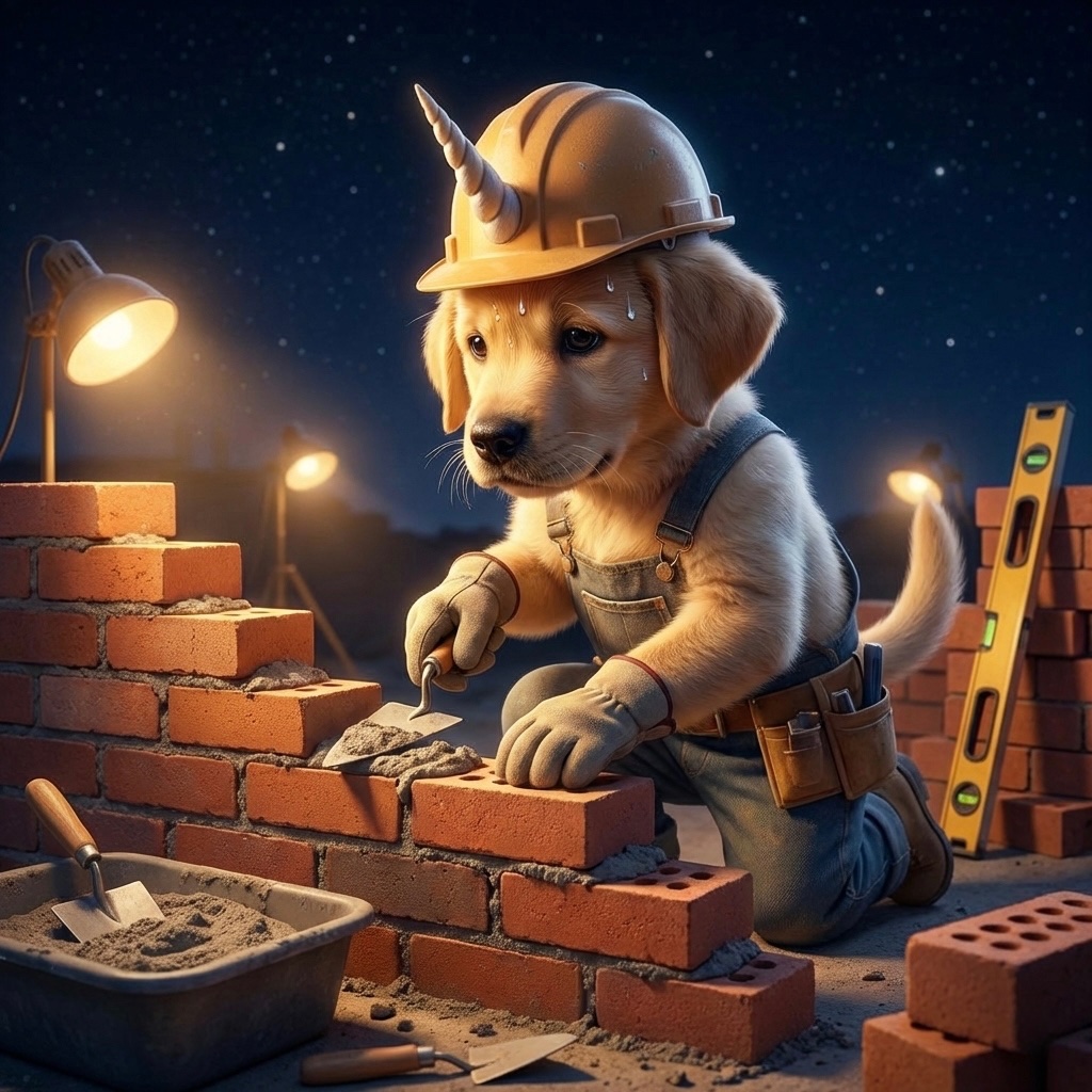 Building the floor brick by brick and cementing it in with locks.