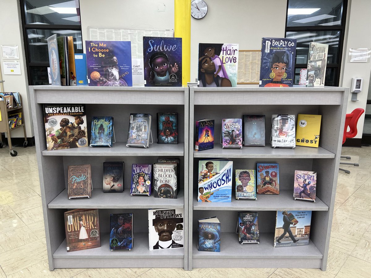 146reads1's tweet photo. 📖 Ms Keith’s library shelves are celebrating Black History Month 📖
Stories of brilliance, resilience, creativity, and change are waiting to be discovered.
Stop by, explore, and take one home.
@WashingtonD86
#BlackHistoryMonth #LibraryReads https://t.co/CoQv6BdVtg