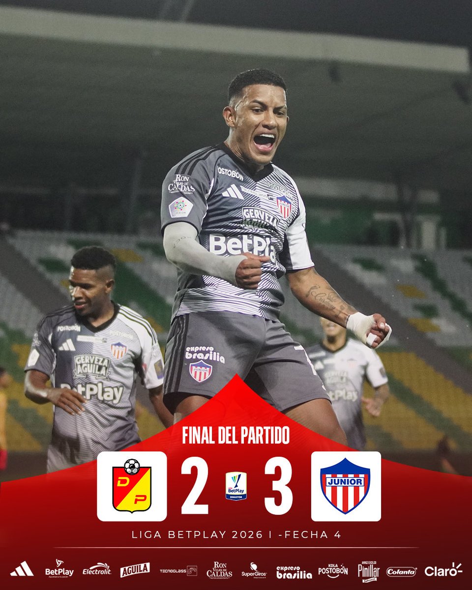 JuniorClubSA's tweet photo. 90’⌚▶️ |2-3| ¡VICTORIA DEL CAMPEÓN DE COLOMBIA! 

Pereira 🆚 @JuniorClubSA 
  
#VamosJunior🔴⚪🔵 https://t.co/t11oVvffbS