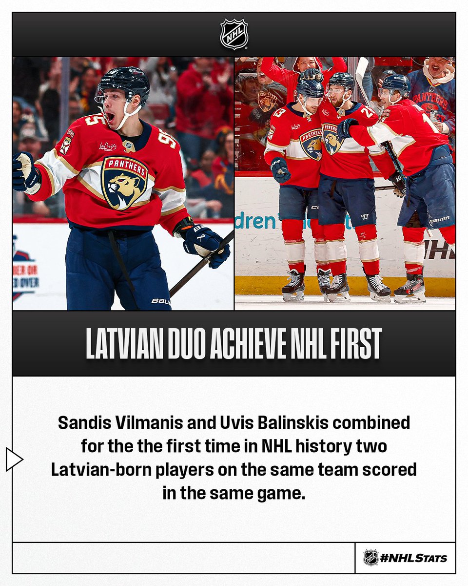 NHLPR's tweet photo. Sandis Vilmanis and Uvis Balinskis both scored tonight and will be representing Team Latvia at #MilanoCortina2026 in just 10 days when they open the tournament against Team USA.

#NHLStats: https://t.co/kiFIEp0DBN https://t.co/eXAEukcBbV