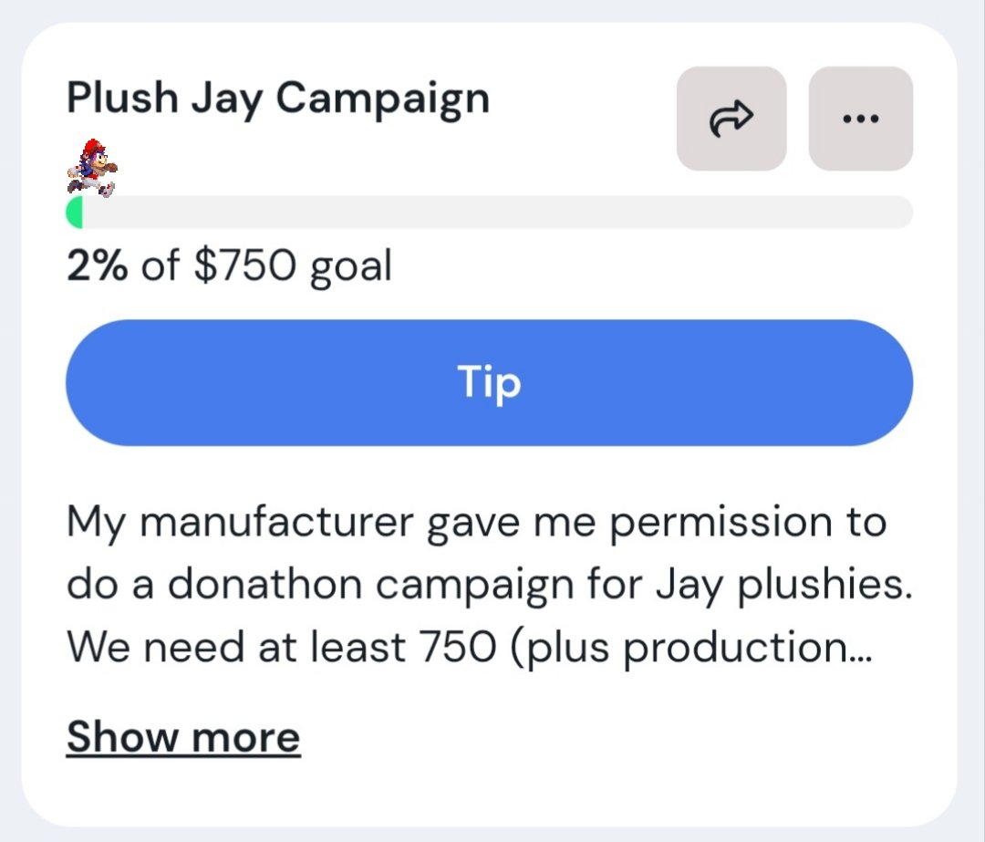 Interim results: we reached 2% which is $20 out of $750. We need to reach the goal so you can get a chance to get your own Jay plushie.
Donate ko-fi.com/jaytetsuyavtub…