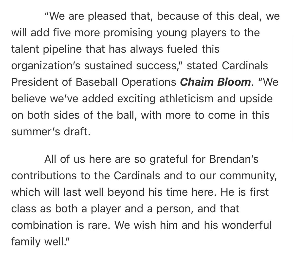 Ackerman1120's tweet image. Chaim Bloom on the Donovan trade. #stlcards