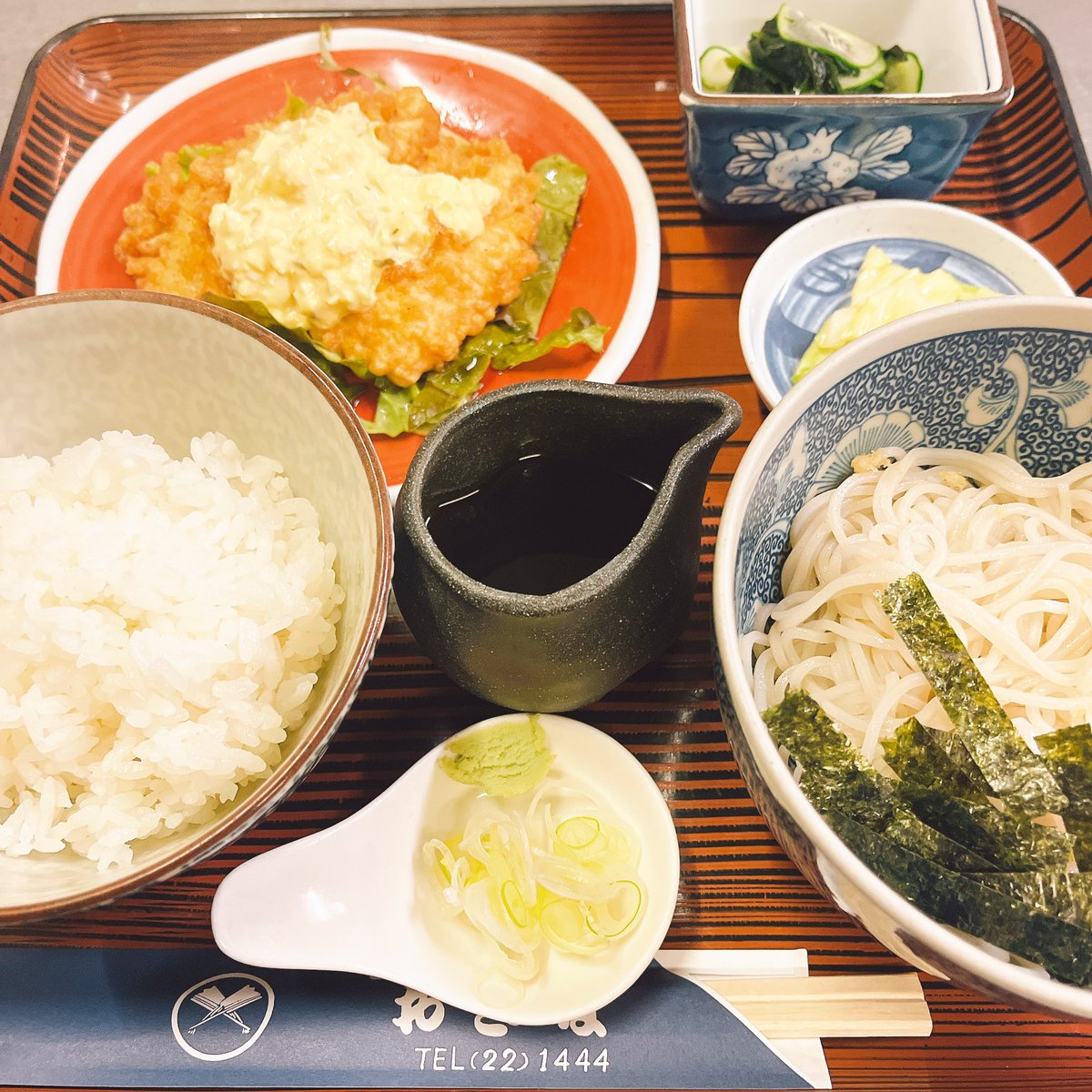 本日のランチ　#チキン南蛮　#ディアポラ風　#20食限定　#新郷産蕎麦粉使用　#自然農法　#更科　#二八蕎麦　#蕎麦処　#八戸おきな