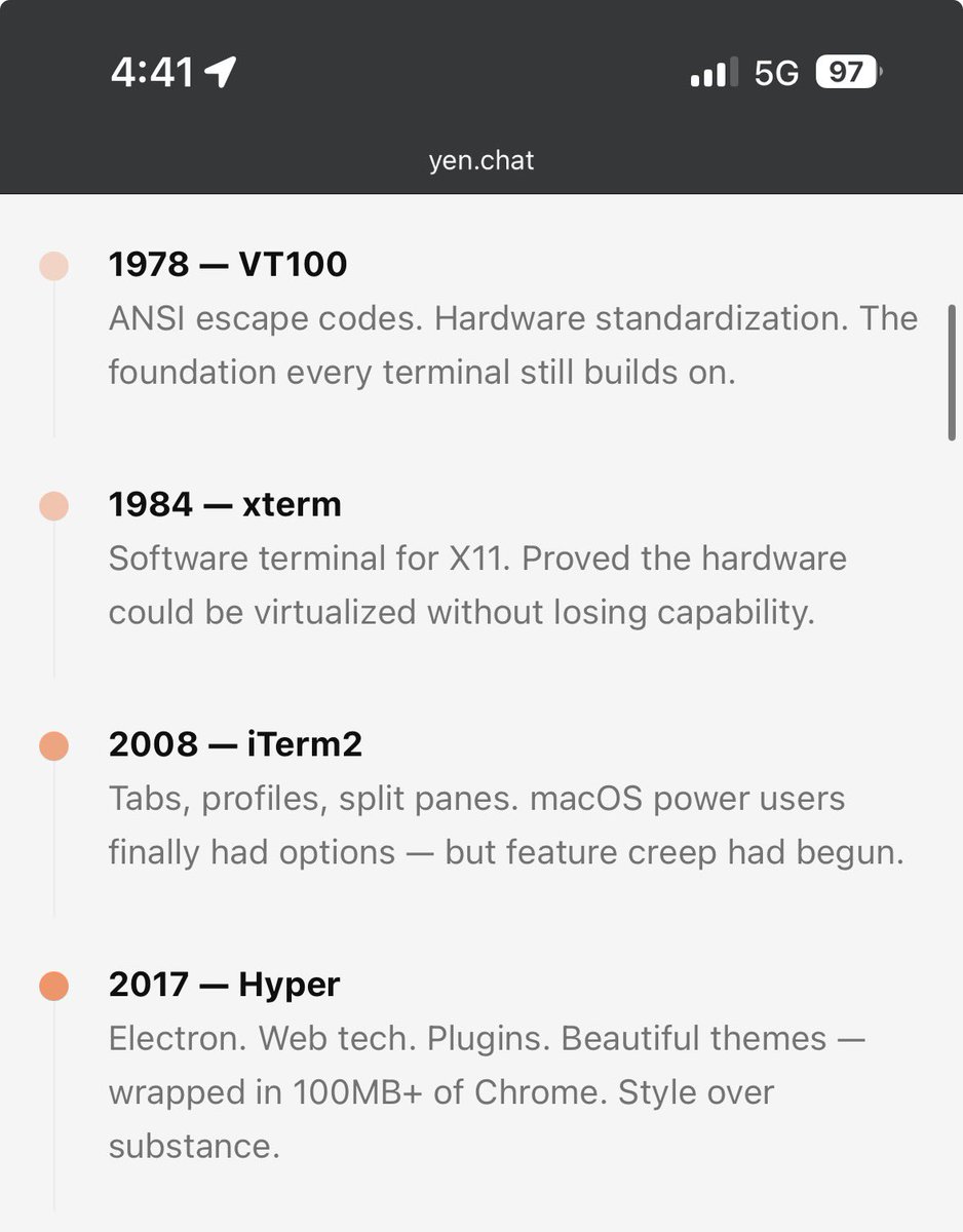 yenFTW's tweet photo. I built YEN bc the perfect terminal and IDE didn’t exist bc they all make the terminal a 2nd class citizen: Slow, bloated, and invasive of your privacy. 

I was done with that.

We deserve speed and performance w/o compromise. It’s about time. https://t.co/6YUFuEWYbc