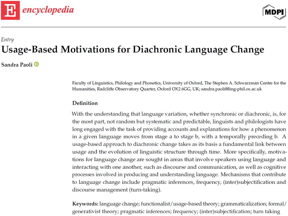 Encyclopedia_X's tweet photo. Why and how does language change? 🔄 A new entry explores the usage-based approach, linking evolution to discourse, cognition &amp; speaker interaction.

By Sandra Paoli from @UniofOxford

🔗 Read: https://t.co/9ximwA0vZa

#Linguistics #LanguageChange #DiachronicLinguistics https://t.co/jnV9PuyvdX