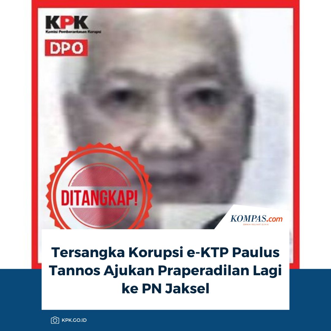 kompascom's tweet photo. Tersangka kasus korupsi pengadaan e-KTP, Paulus Tannos alias Tjhin Thian Po, kembali mengajukan gugatan praperadilan ke Pengadilan Negeri (PN) Jakarta Selatan.
Baca di sini: https://t.co/ChLYHUKcYq
~AA #Korupsi #EKTP https://t.co/TXb9WynwYY