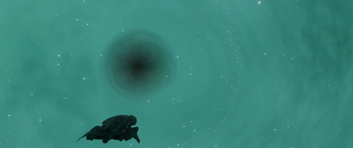 CMDRK10's tweet photo. After a slightly delayed departure (any my gratitude to) the DSEV Odysseus, we arrive at my first point of interest for #DistantWorlds3

Lumen Viridis, a small black hole wrapped in the most beautiful green nebula. I park well clear of her gravitational pull to rest for the night https://t.co/FhQltnySwD