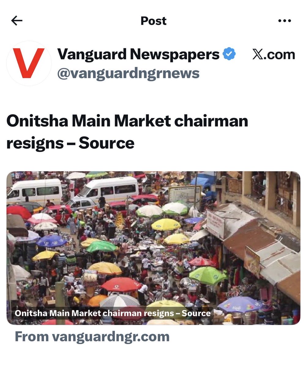 Breaking:

United States of Biafra Onitsha main market chairman refuses to collude with the Nigeria terrorist state against the United States of Biafra USB people:

Sends his resignation to Nigeria agent - delegitimized governor Charles Soludo. 

The chairman resigned following