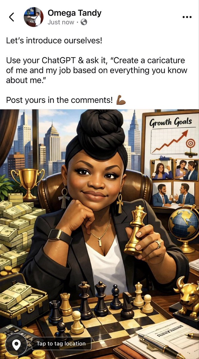 Let’s introduce ourselves!

Use your ChatGPT &amp; ask it, “Create a caricature of me and my job based on everything you know about me.”

Post yours in the comments! 💪🏾