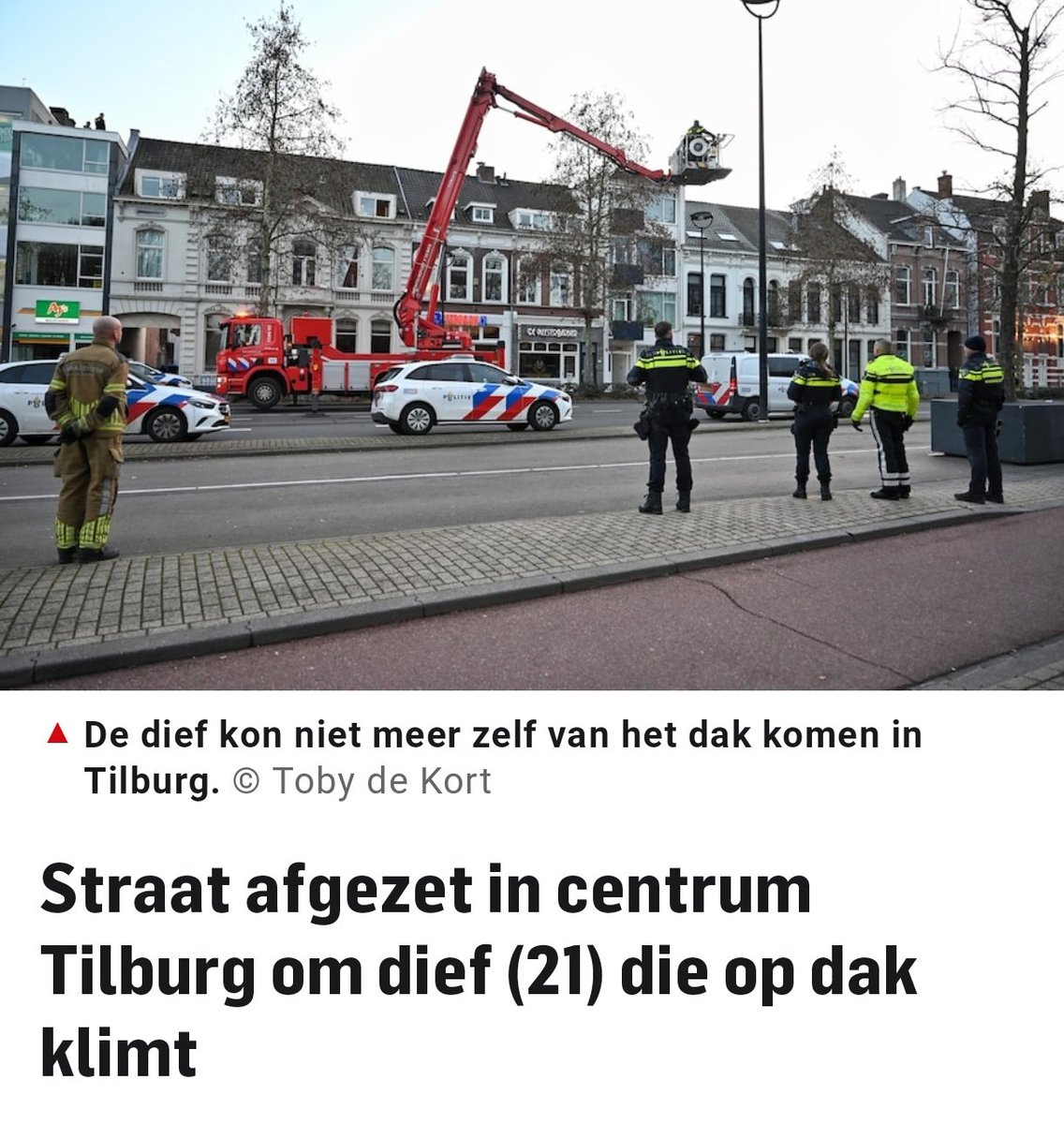 Dief op dak in centrum Tilburg aangehouden