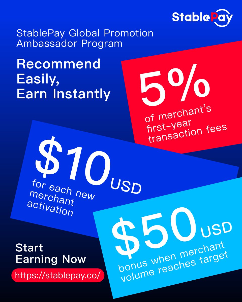 StablePayFi's tweet image. StablePay Global Partner Recruitment Program

Long-term Assets, Building a New Ecosystem for Stablecoin Payments Together
Join Now and Embark on Your Automated Yield Journey：
stablepay.co

Stable Pay, Global Way
#StablePay #Web3 #FinTech #Cryptopayment #Stablecoin