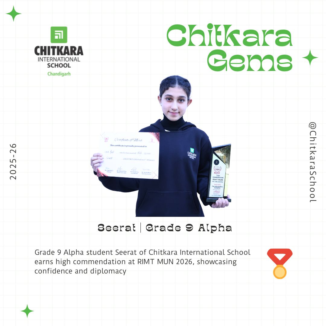 Grade 9 Alpha student Seerat of Chitkara International School earns high commendation at RIMT MUN 2026, showcasing confidence and diplomacy

#CIS #Gems #Winner #proudMoment #ChitakaraGems #MUN #RIMTMUN #ChitkaraInternationalSchool #Achievement