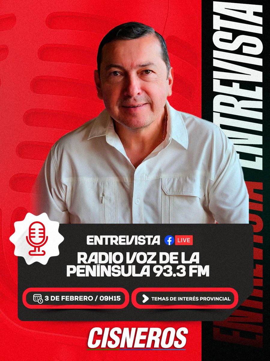 Mañana martes, 09:15, no te pierdas esta entrevista en vivo por Radio La Voz de la Península 93.3 FM. ¡Sintoniza! 🎧🚩