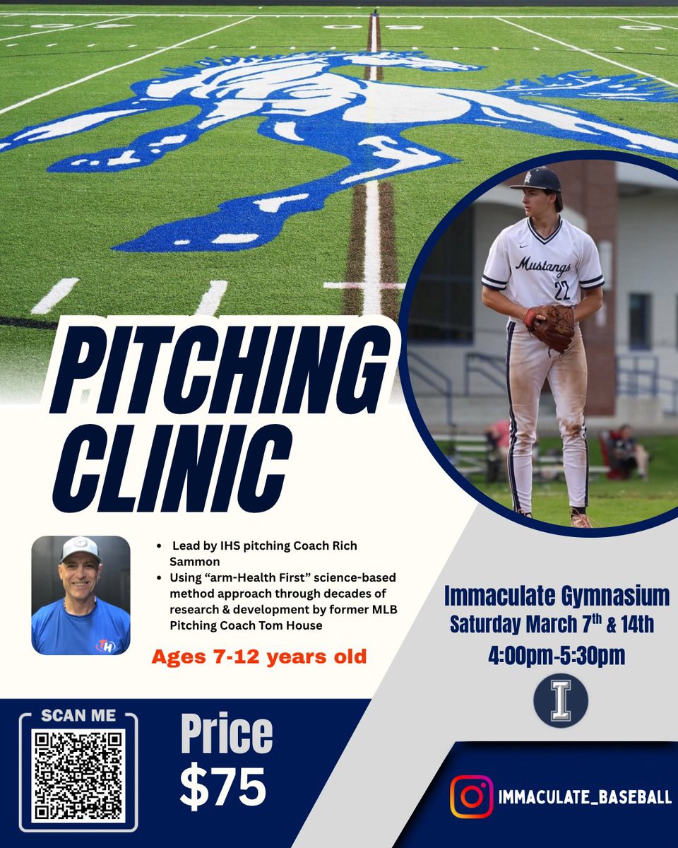 If you’re in the Danbury CT area and want to learn some modern science on pitching this is for you! March 7, 14 4pm-5:30pm! Bring your gloves, water bottles and a curious mind!⚾️💪<a href="/Ihsmustangs/">Immaculate High School</a>