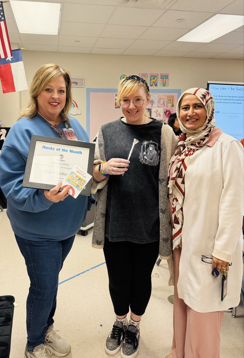 CVME_Huskies's tweet photo. Congratulations to our January Husky of the Month, our incredible Art Teacher, Mrs. Claire Galloway! Thank you for inspiring creativity, building confidence, and helping our students express themselves every day. Our halls and days are brighter because of you! 🎨💙🎉 https://t.co/OIbTMpZMsu