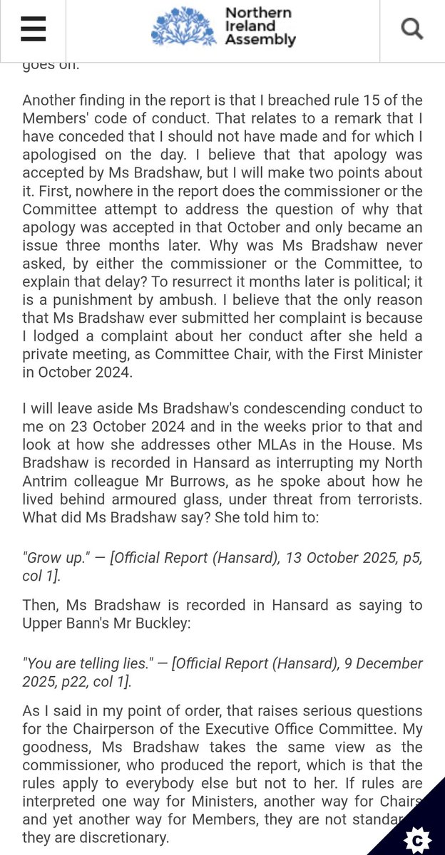 cahillbooks's tweet photo. @Reciprocity5904 @PaulaJaneB And here is today's Hansard. Gaston is claiming that after he apologised on the day he said "breathe", this was accepted. Bradshaw three months later then complained about it to the Assembly Commissioner. Why the delay? And why did @brendanhughes64 only cover one issue of report? https://t.co/k2GKZC6D0P