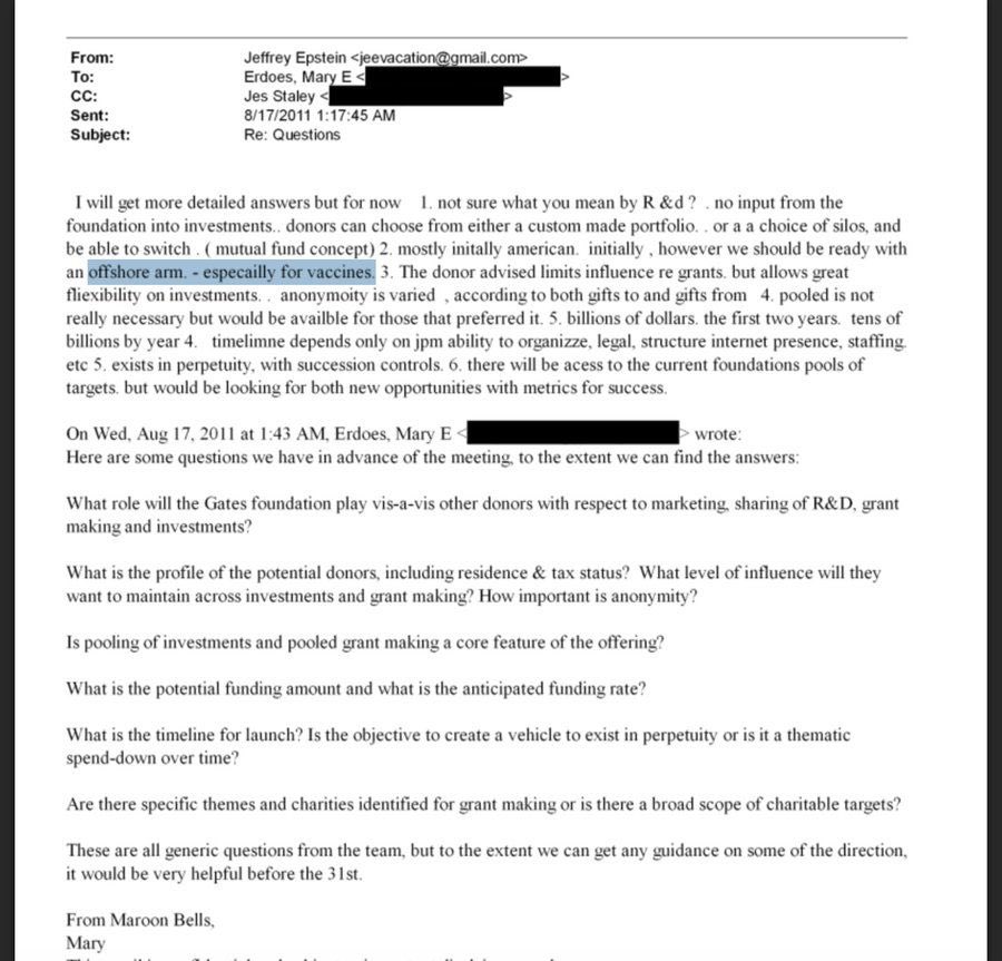 🚨MORE BILL GATES PANDEMIC PLANS🚨
EPSTEIN FILES EXPOSE GATES JPMORGAN PLAN TO TURN PANDEMICS INTO PROFIT MACHINES YEARS BEFORE COVID

Unsealed DOJ documents from the Epstein trove reportedly include 2011 emails laying out a sophisticated playbook for monetizing future pandemics