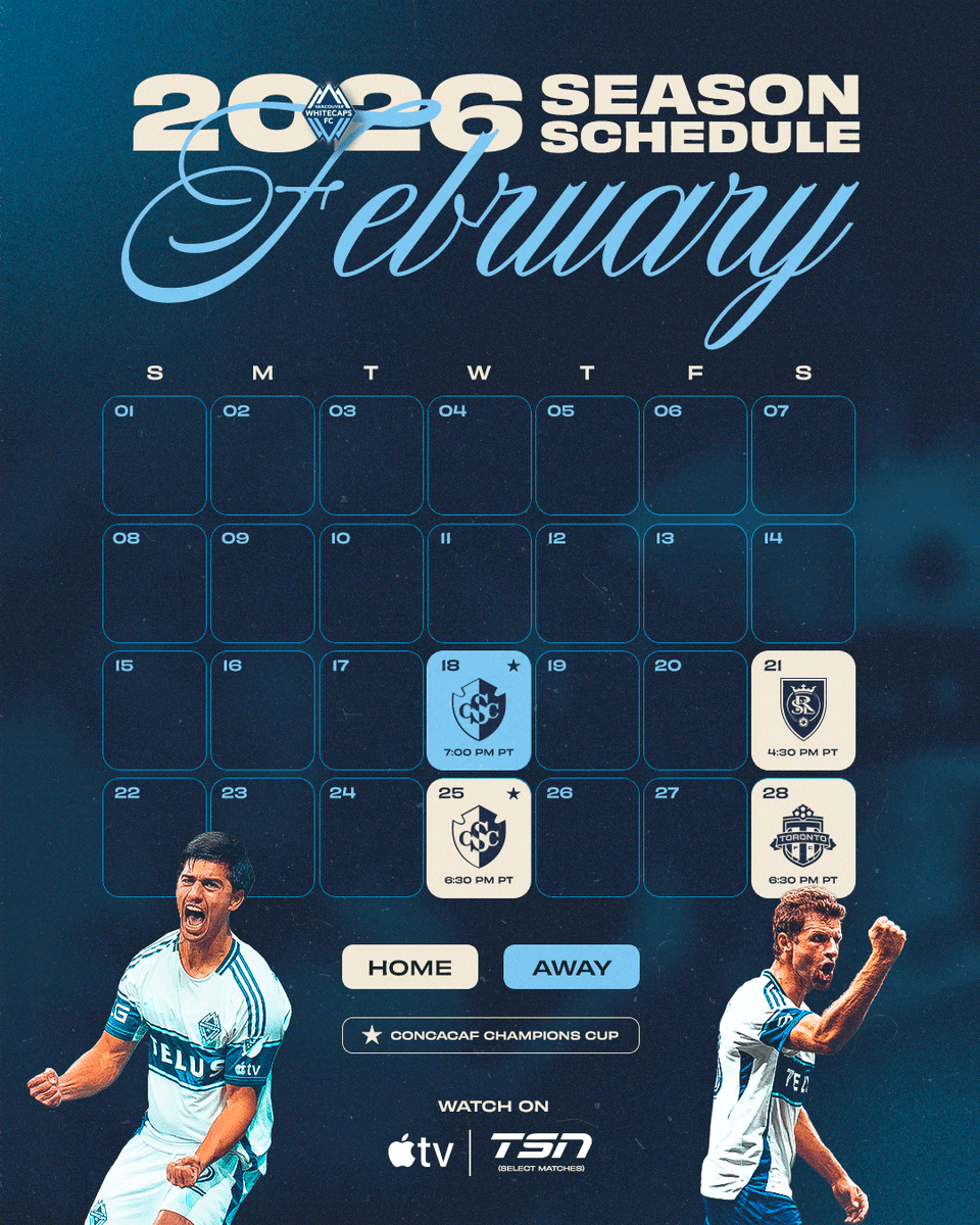 WhitecapsFC's tweet photo. We're back in action this month 🤩

Save our February schedule to keep up with the 'Caps 🔥
Grab your home opener tickets now ⬇️🎟️
https://t.co/JIZ9IUnaDS

#VWFC https://t.co/kBmvLlydh0