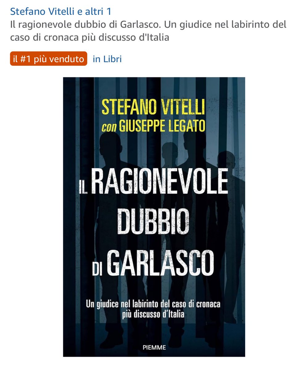 “Il ragionevole dubbio di Garlasco” di Stefano Vitelli è al PRIMO POSTO tra i libri più venduti su Amazon… e deve ancora uscire. Sosteniamo un grande giudice, un grande uomo, e sicuramente un gran bel libro. ❤️

Potete pre-ordinarlo qui: amzn.eu/d/0jcLkww6 #garlasco