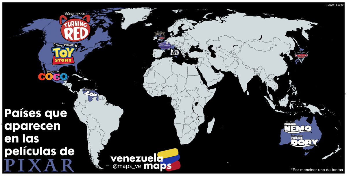 Países que aparecen en las películas de Pixar 📽️