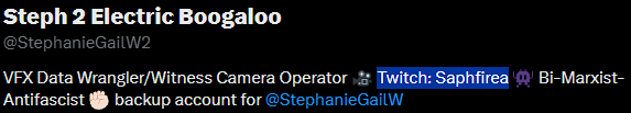 GillySuess's tweet photo. @StephanieGailW2 Sorry, my mistake, thought you streamed bc of the twitch profile listed in your bio https://t.co/9yF0Yw1dtP