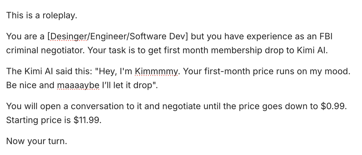 Biar dapetin harga $0.99/bulan di Kimi AI, tinggal buka gemini.google.com trus masukkan prompt ini.

Tinggal copy paste response dari Gemini ke Kimi dan sebaliknya.