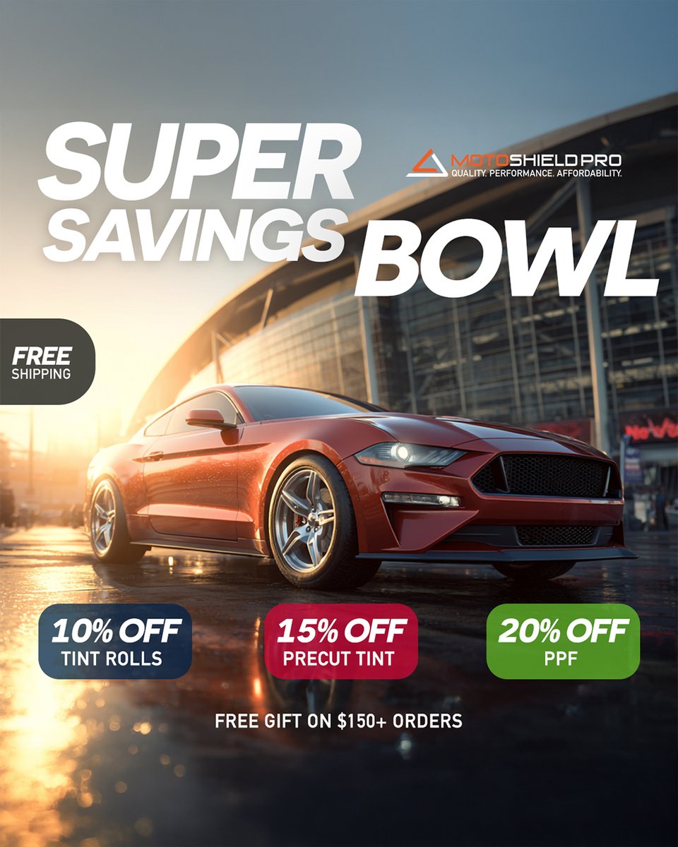 Protect your ride like a champion during the MotoShield Pro Super Savings Bowl 🏆

💥 Tint &amp; PPF deals up to 20% OFF
🎁 Free gift $150+
🚚 Free shipping

Stock up before the final whistle!

Shop only on motoshieldpro.com

#MotoShieldPro #SuperBowl #Sale #WindowTint #Shop