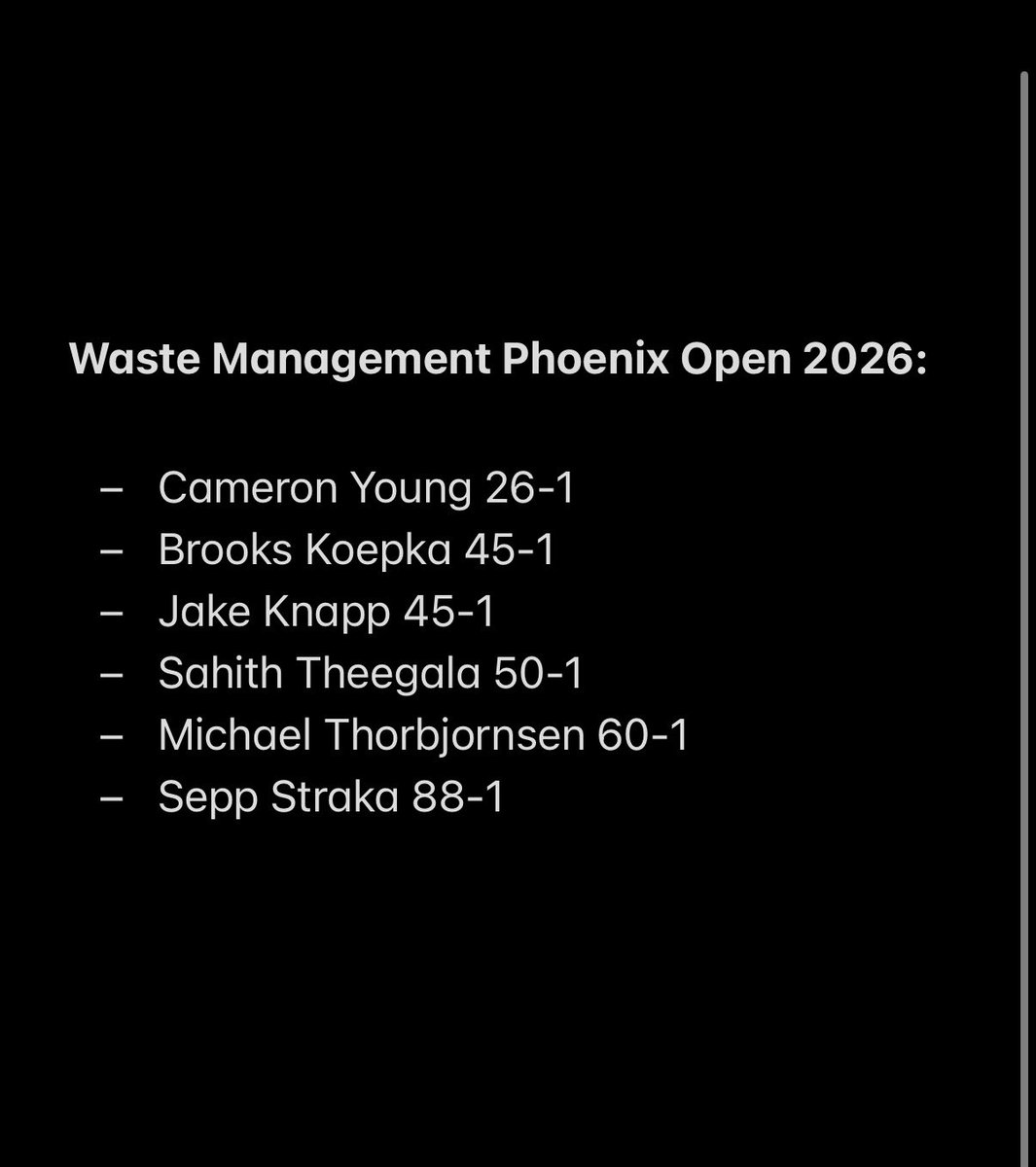 PGATourProDice's tweet photo. Official card for the Waste Management Phoenix Open: @BrosOnTheGreen 

@bobbydiforio and I landed on a lot of the same guys this week, so we rolled it into one big card. Best I’ve felt about a slate all year. Thursday can’t come soon enough. 

@GolfTipsChecker https://t.co/1Tu7JC9Wyp