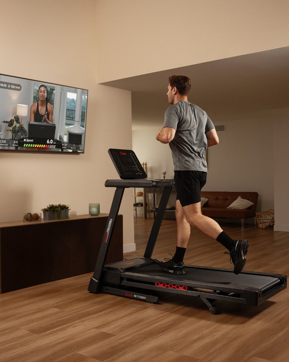 SunnyHealthFit's tweet photo. Built to handle intense training. 🔥 Our Smart Deck Treadmill includes a powerful peak 4HP motor capable of speeds up to 12MPH, along with 22 auto-adjustable incline and decline levels for versatile, realistic terrain simulation. ⁠
Connect to our SunnyFit app via our Bluetooth feature to curate your workouts and explore places around the world! 🌎️⁠