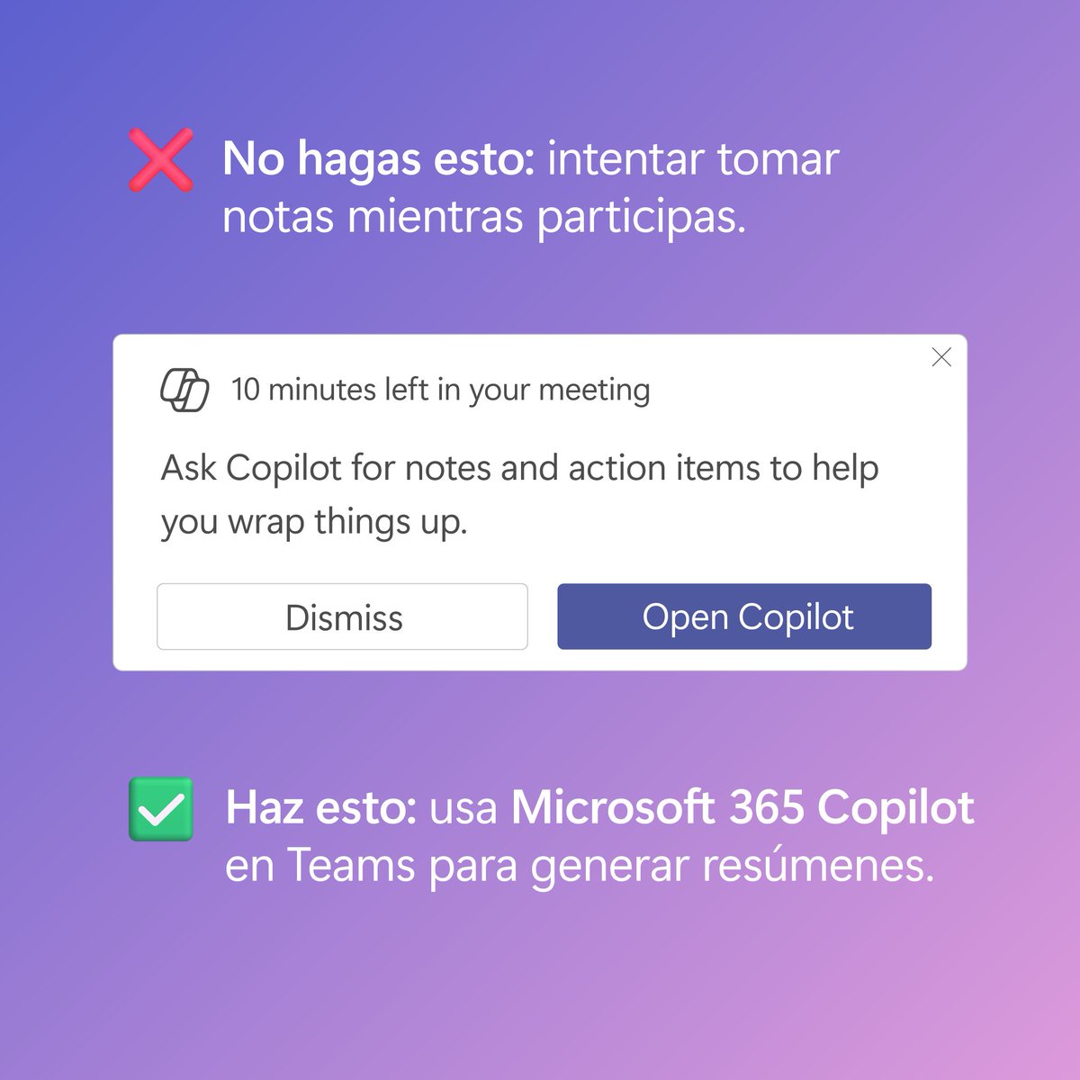 MicrosoftLatam's tweet photo. Aprende lo que sí y lo que no. 

¡Únete hoy! 🤌 #MicrosoftTeams https://t.co/uVFioRU2Wi