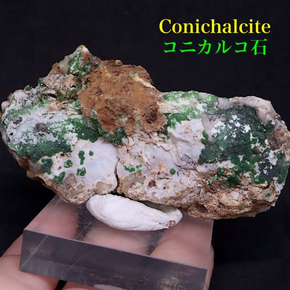 Conichalcite / コニカルコ石】 繊維状の集合体や皮膜状などで産出する