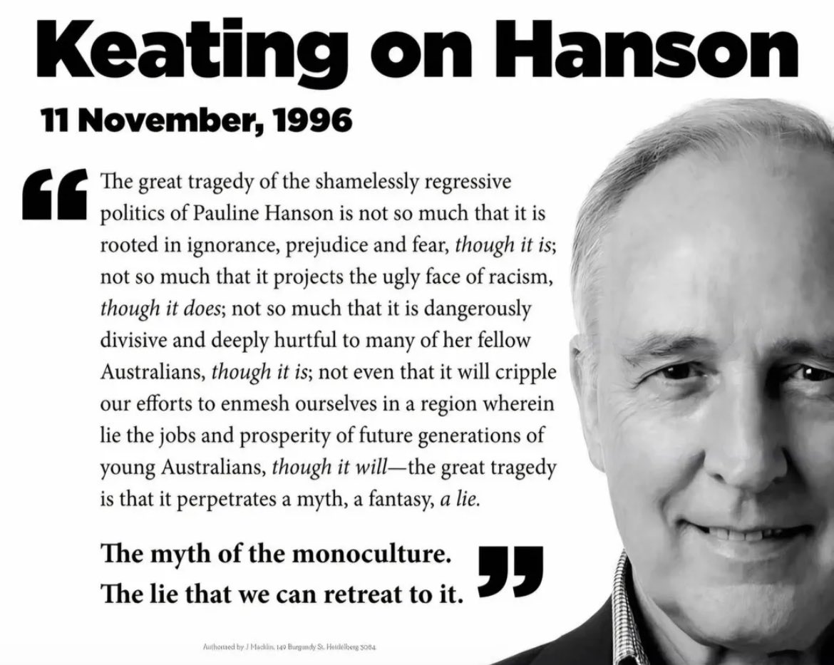 ballgameskeith's tweet photo. 30 years ago #Keating had @PaulineHansonOz worked out. Still true and stilll current. https://t.co/XFyPSuL0HS