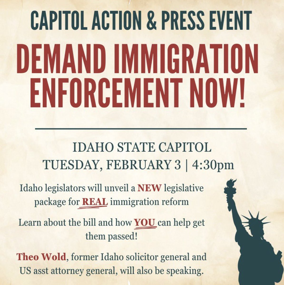 🚨 Tomorrow is going to be a BIG day in the state of Idaho.

Our legislature will be unveiling a series of bills that will make us the toughest state in America on illegal immigration.

We will be bringing the hammer down for good on illegal migration, the government agencies