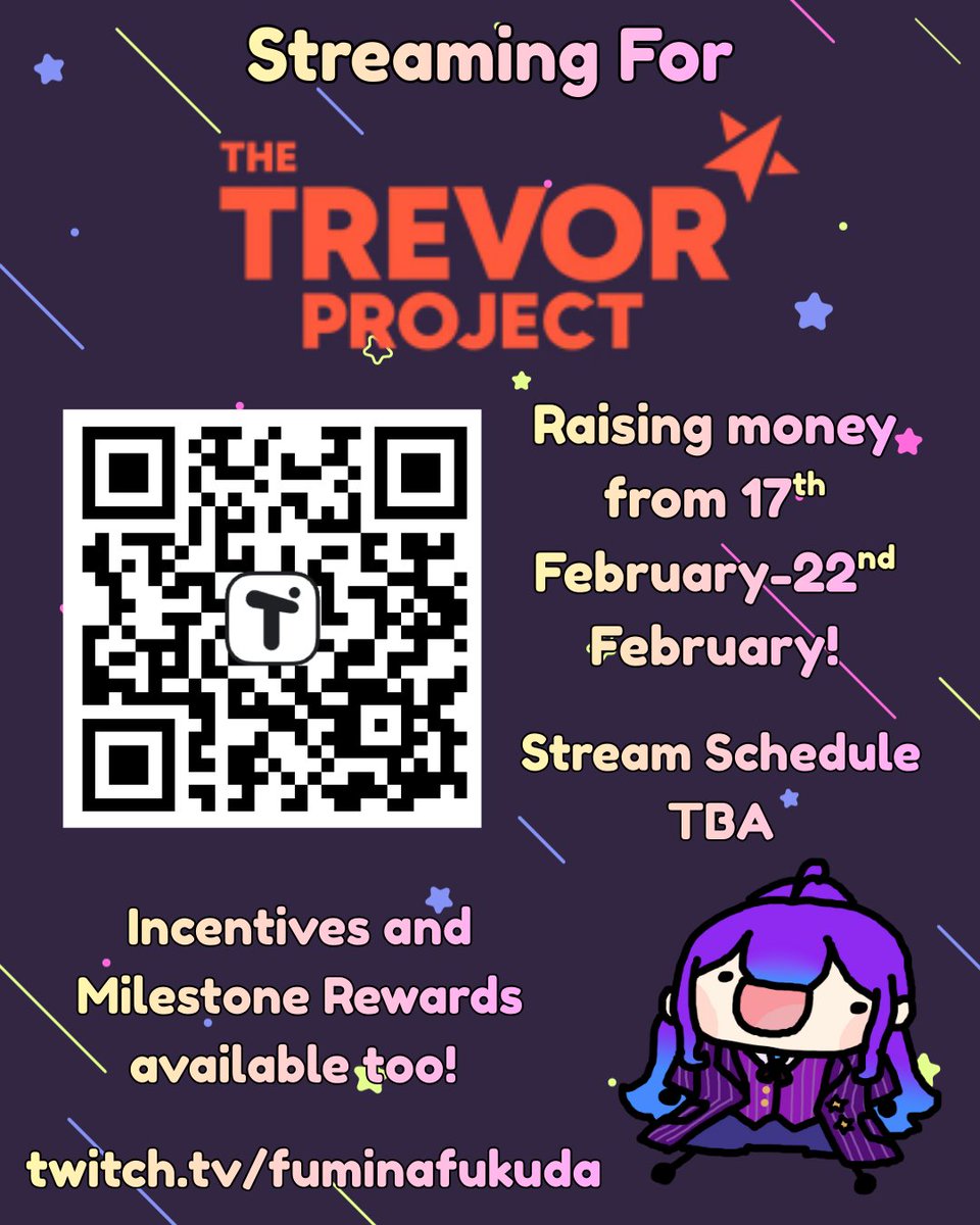 In two weeks I'll be streaming to raise money for The Trevor Project!
There's incentives for donating &amp; milestone goals too! Link to the campaign in the comments below!