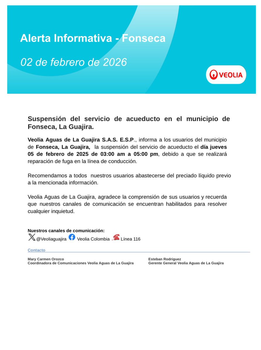 Compartimos las siguientes #AlertasInformativas📢 para los municipios de Barrancas y Fonseca, La Guajira.🏜️