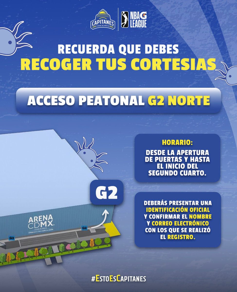🏀💙💛 Los <a href="/CapitanesCDMX/">Capitanes CDMX</a> invitan a la #comunidadpolitécnica a vivir el básquet de la #NBA G League en la Arena CDMX.
🎟️ Registra tus cortesías aquí👇 mailchi.mp/5615b8b0a745/n…�
⏰ Cierra hoy 11 pm
📍 Entrega: Acceso Peatonal G2 Norte
🪪 Lleva INE + correo de registro