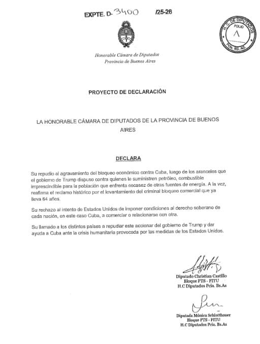 chipicastillo's tweet image. En @HCDiputadosBA presentamos proyecto repudiando el intento de Trump de impedir la llegada de petróleo a Cuba y el conjunto del bloqueo que ya lleva 64 años