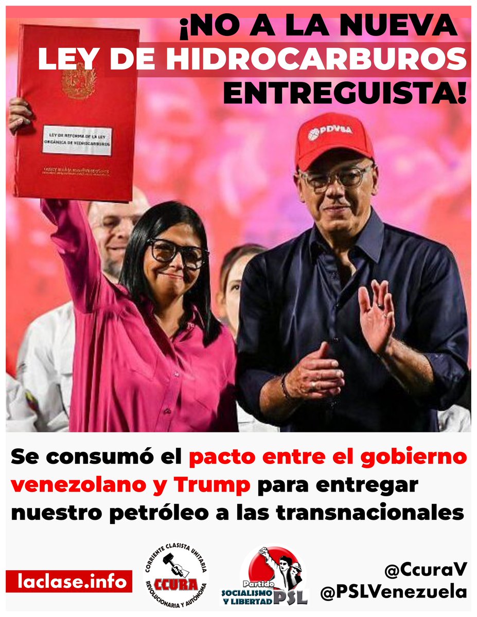 Llegaron 500 millones de $ y el pueblo no vió ni medio partío por la mitad. Hay que movilizarse para que el dinero del petróleo vaya al pueblo trabajador
#FueraTrumpYLaCIADeVenezuela #NoALaLeyDeHidrocarburosEntreguista
“El entreguismo del gobierno avanza a paso de vencedores”