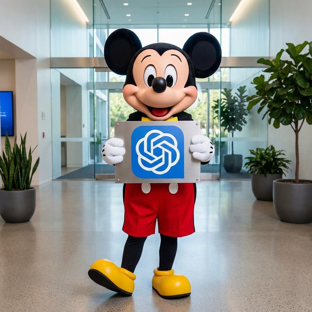 Mickey holding OpenAI logo