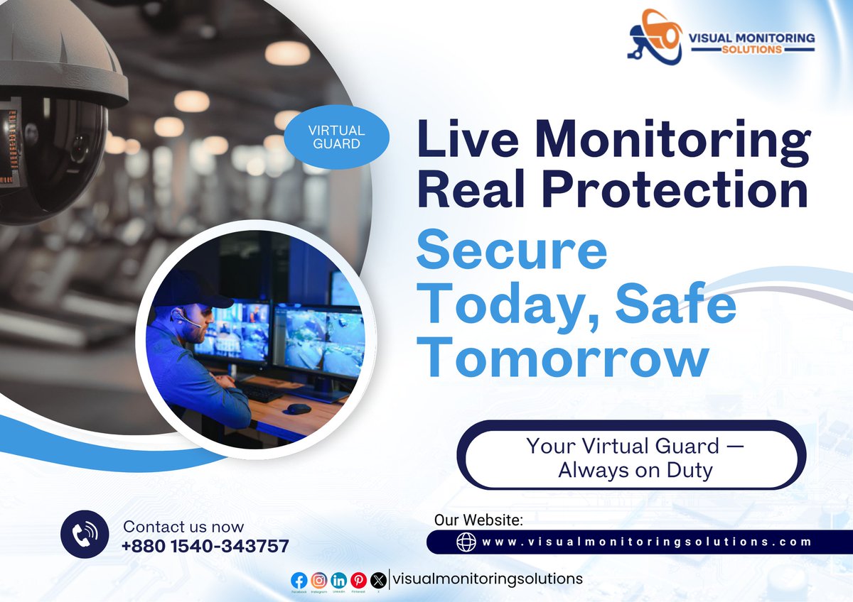 visualmonitorin's tweet image. Live Monitoring. Real Protection. Secure Today, Safe Tomorrow."
Your safety doesn’t wait — and neither do we. Our 24/7 monitoring team keeps eyes on what matters most, every second of every day.

#LiveMonitoring #RealProtection #SecureTodaySafeTomorrow #CCTVMonitoring