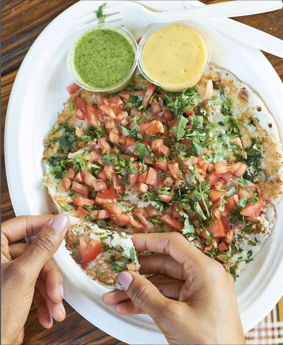 Beat the winter doldrums with a Tomato Onion Uttapam from <a href="/dcdosa/">DC Dosa King</a>! Stop by Union Market or The Heights to pick one up or order at dcdosa.com. 📸: <a href="/dcdosa/">DC Dosa King</a>
